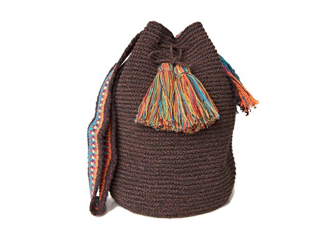 Large Handmade Tasseled Bucket Bags - L - BUCKET - CHOC - Uneeka