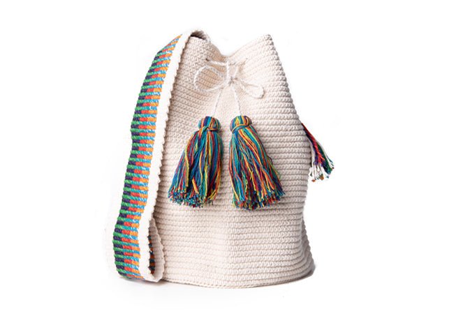Large Handmade Tasseled Bucket Bags - L - BUCKET - WHITE - Uneeka