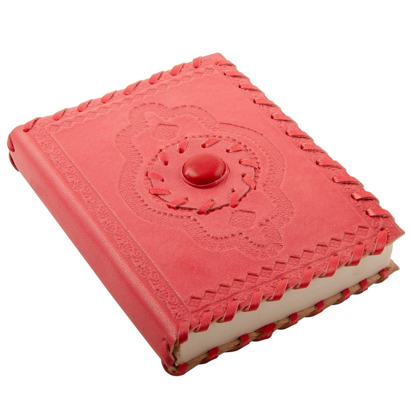 Leather Notebook With Semi - Precious Stone - NB120R - Uneeka