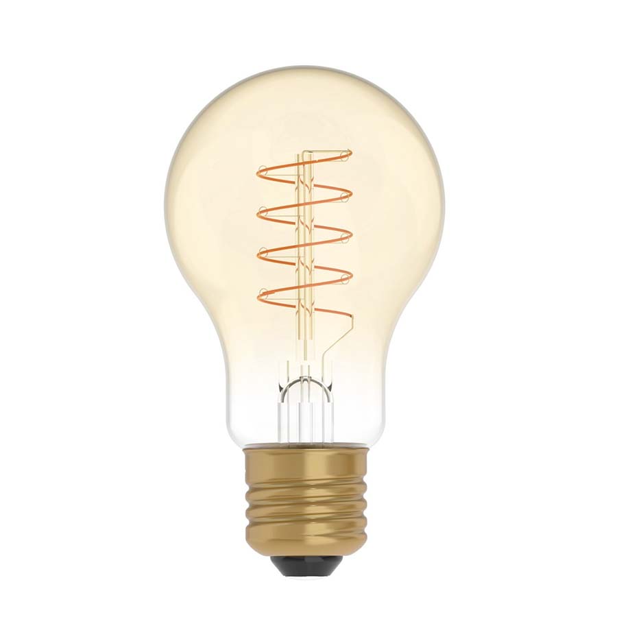 LED Gold A60 Curved Spiral Filament 4W E27 Dimmable Bulb - BB - C03 - Uneeka