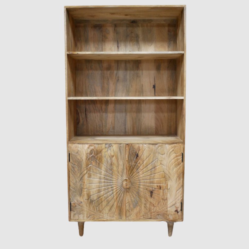 Mango Wood Engraved Bookcase - 12027 - Uneeka