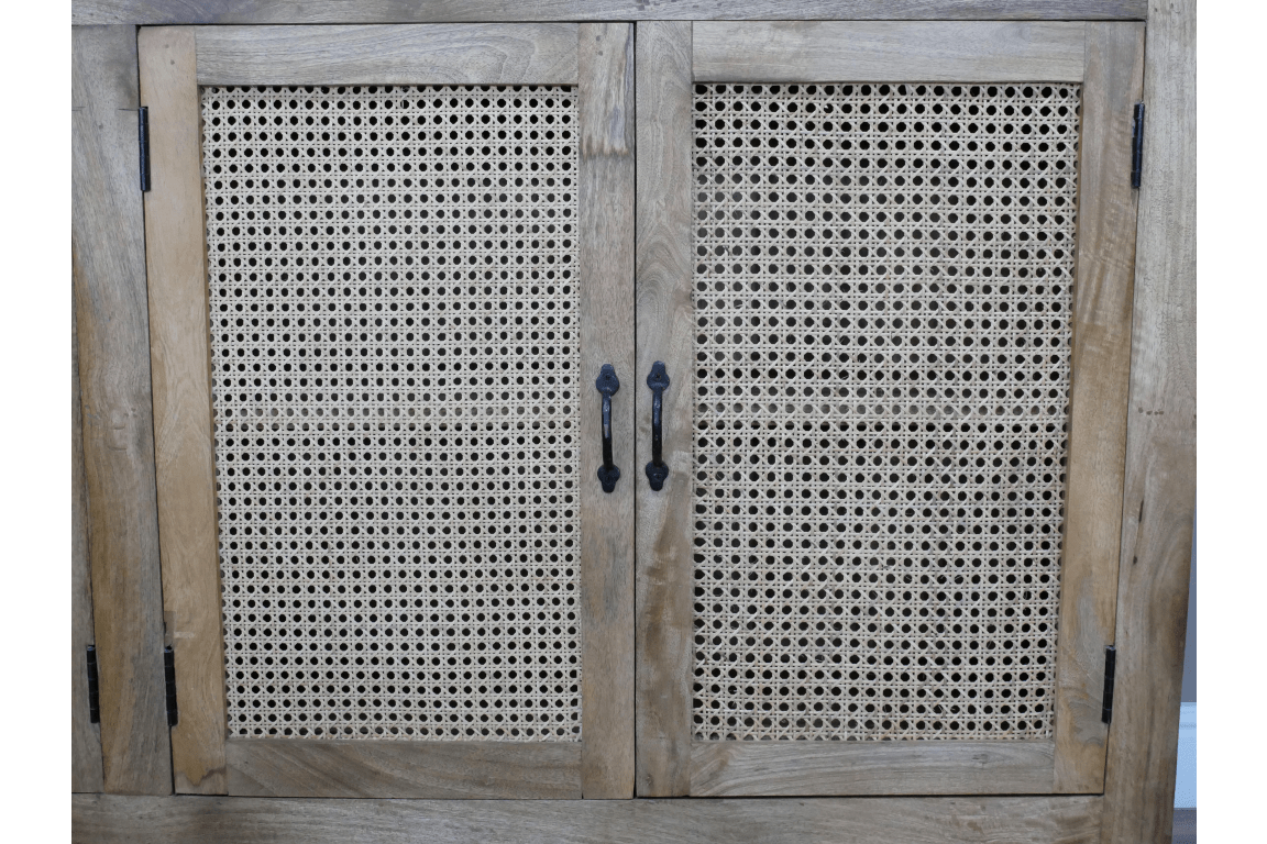 Mango Wood & Rattan Large Sideboard - 8968 - Uneeka