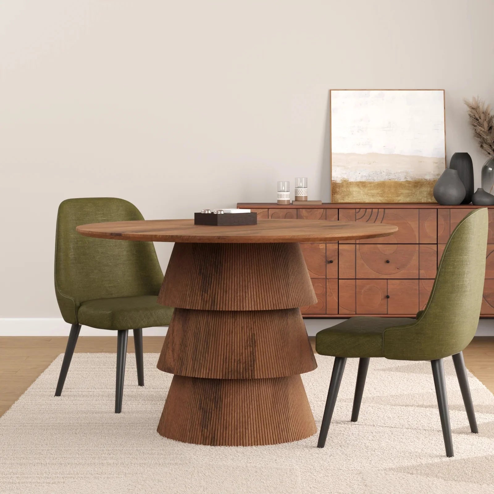 Mango Wood Tiered Pedestal Dining Table - TRDT00003A - Uneeka