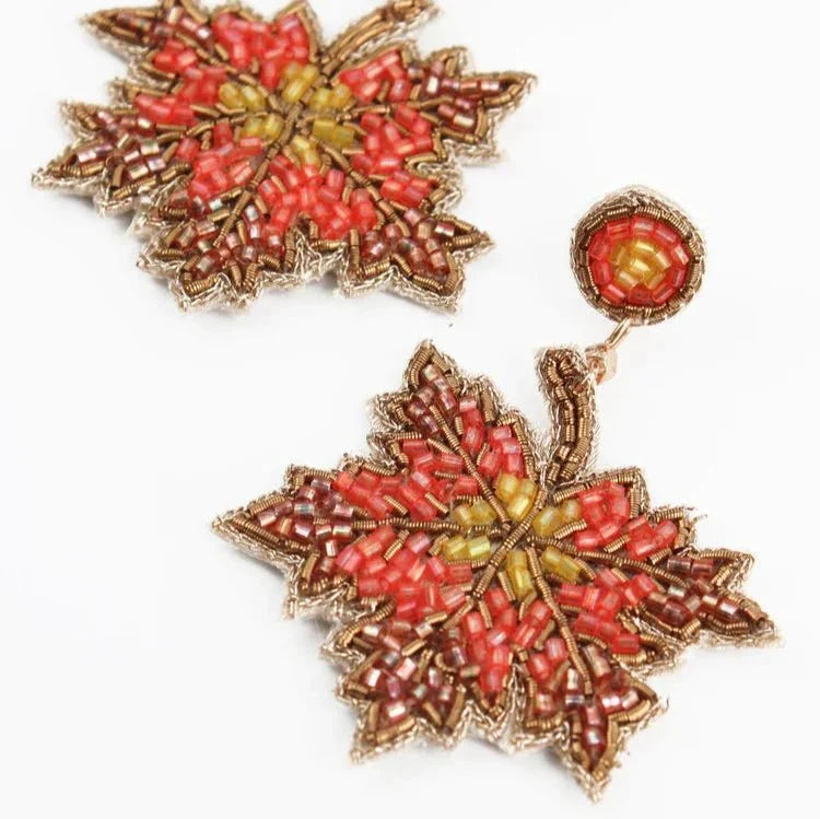 Maple Leaf Beaded Drop Earrings - EAR1145 - Uneeka