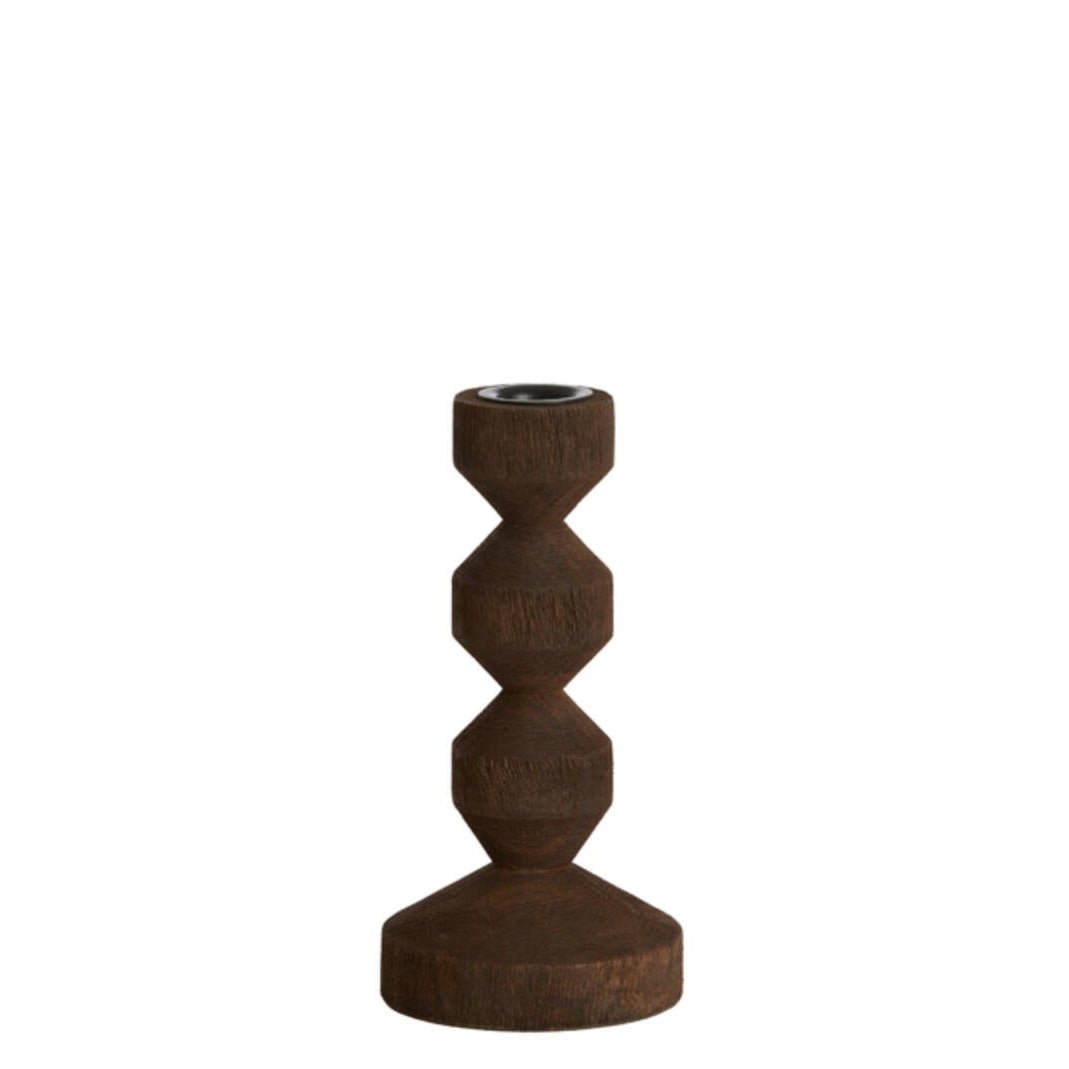 Matt Dark Brown Wooden Dimpled Candle Holder - 6072664 - Uneeka