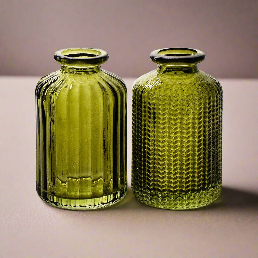 Mini Textured Moss Green Bottle Vase - CV01029 - RIBBED - Uneeka