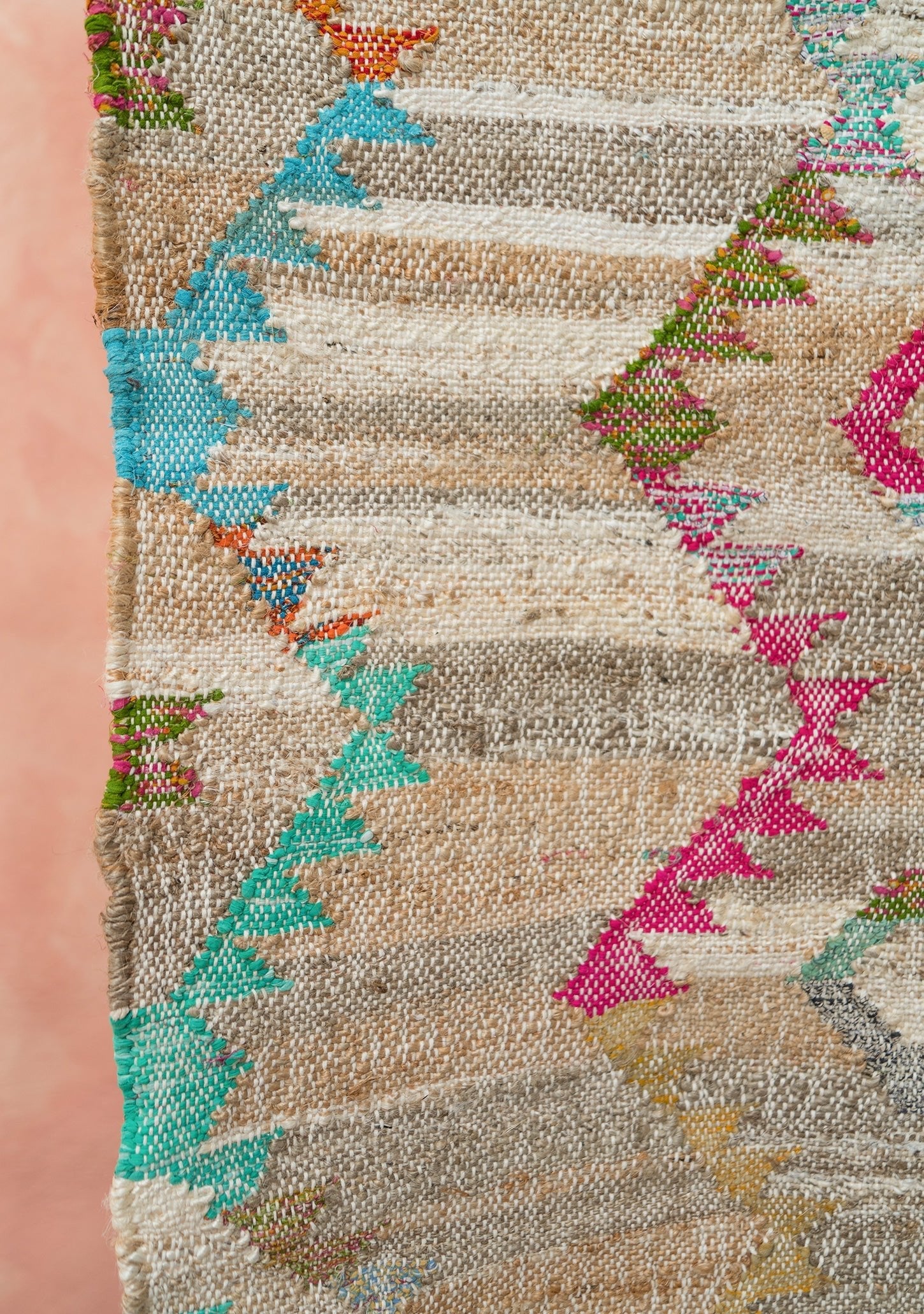 Multi Colour Large Diamond Cotton & Hemp Kilim Rug - R17558 - Uneeka