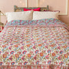Multi White & Blue Floral Blockprint Reversible Double Quilt - Sophie's Pick - Q134 - Uneeka