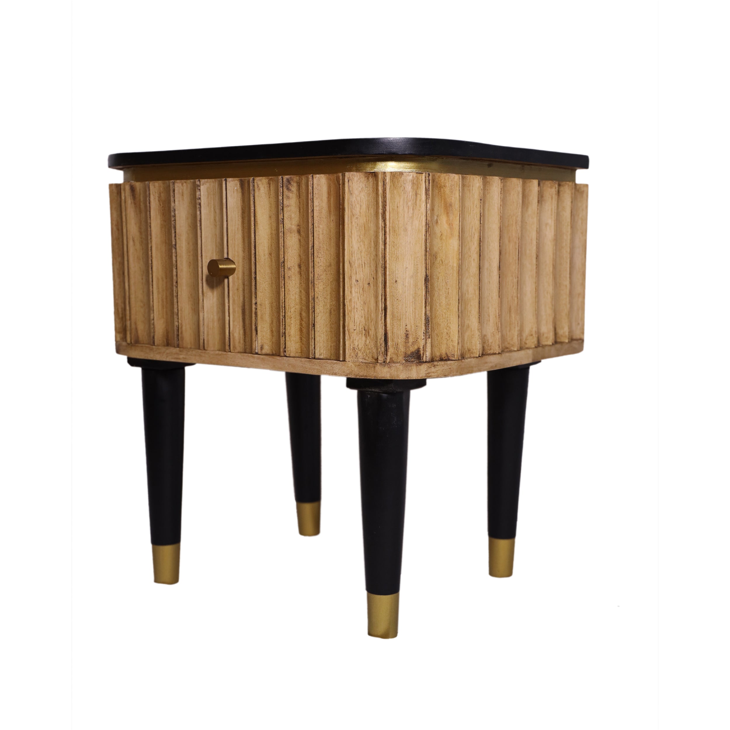 Panelled Wood Curved One Drawer Bedside Table - M2142 - Uneeka