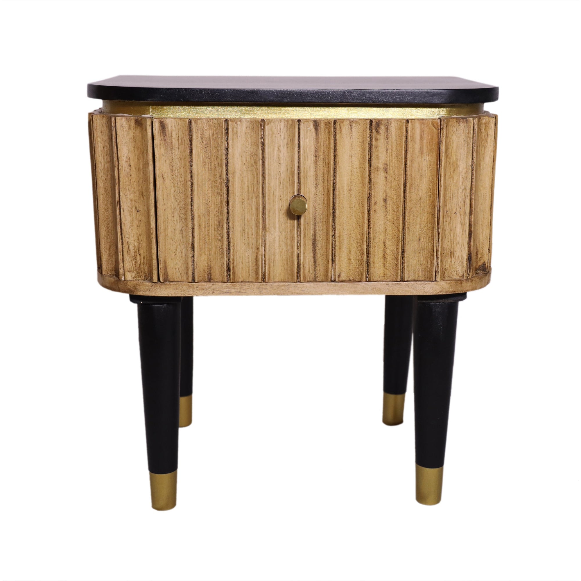 Panelled Wood Curved One Drawer Bedside Table - M2142 - Uneeka