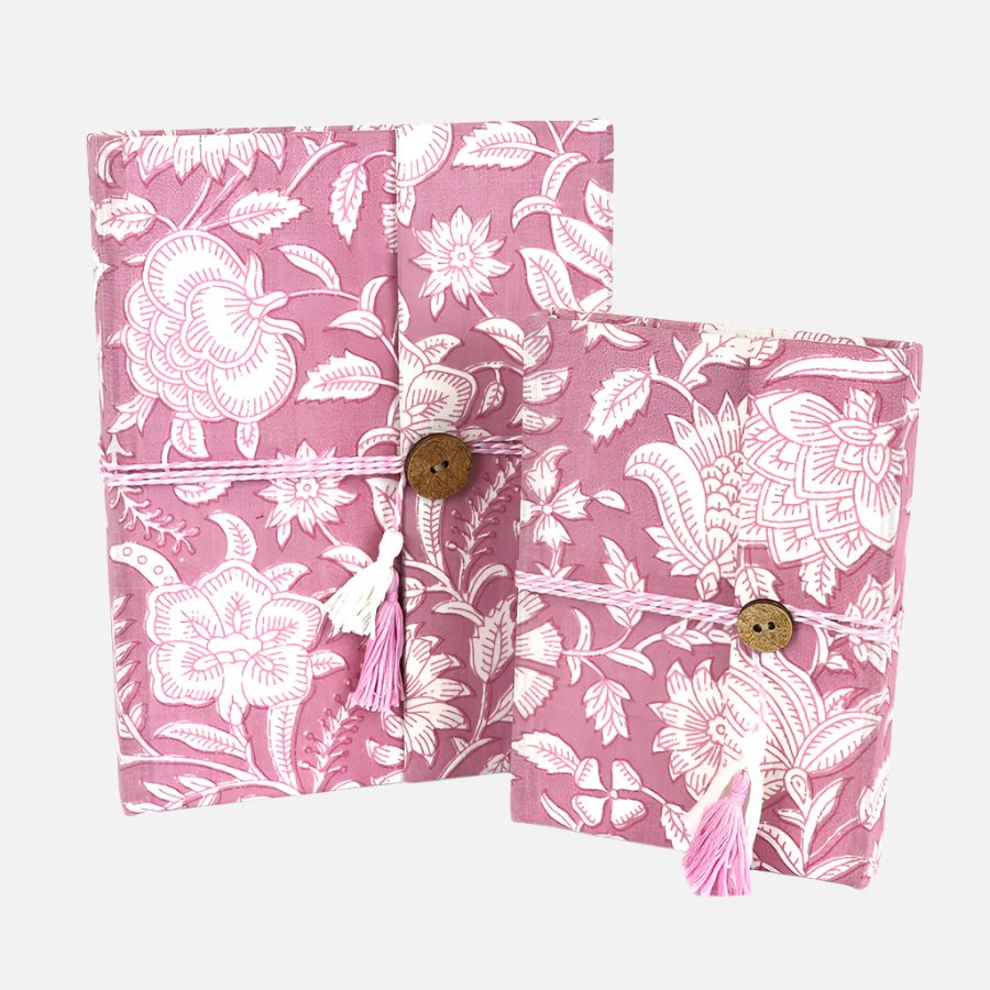 Pink Block Print Cotton Bound Notebook - 85013 - SMALL - Uneeka