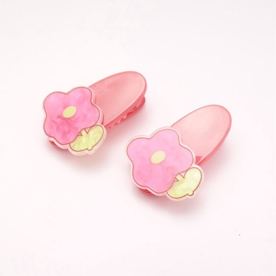Pink Flower Twin Pack of Hair Slides - HD1116 - Uneeka