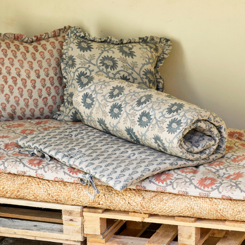 Floral Hand Block Print Lounging Mattress - JHHBCB - Uneeka
