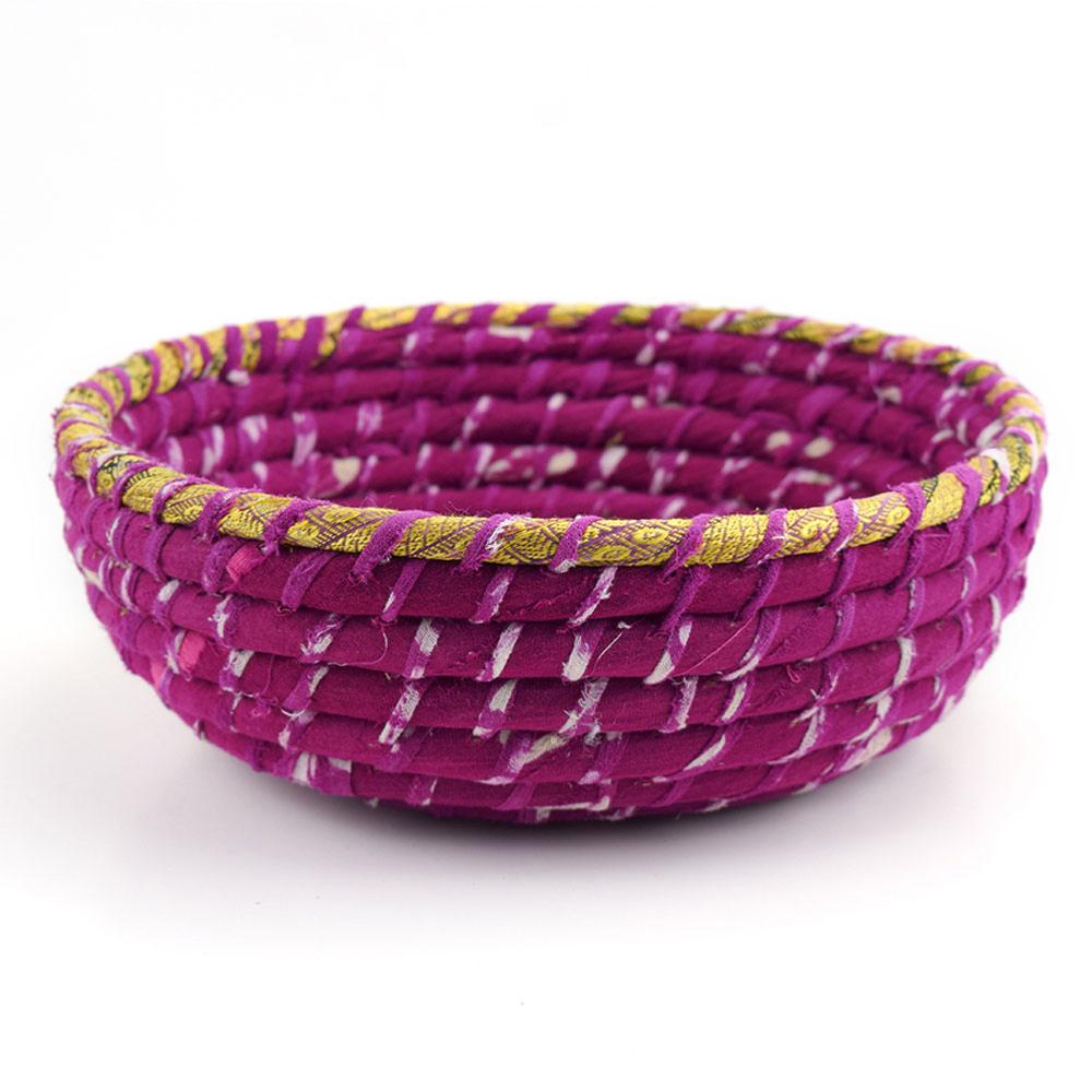Recycled Sari Material Round Basket - PROK073 - Uneeka