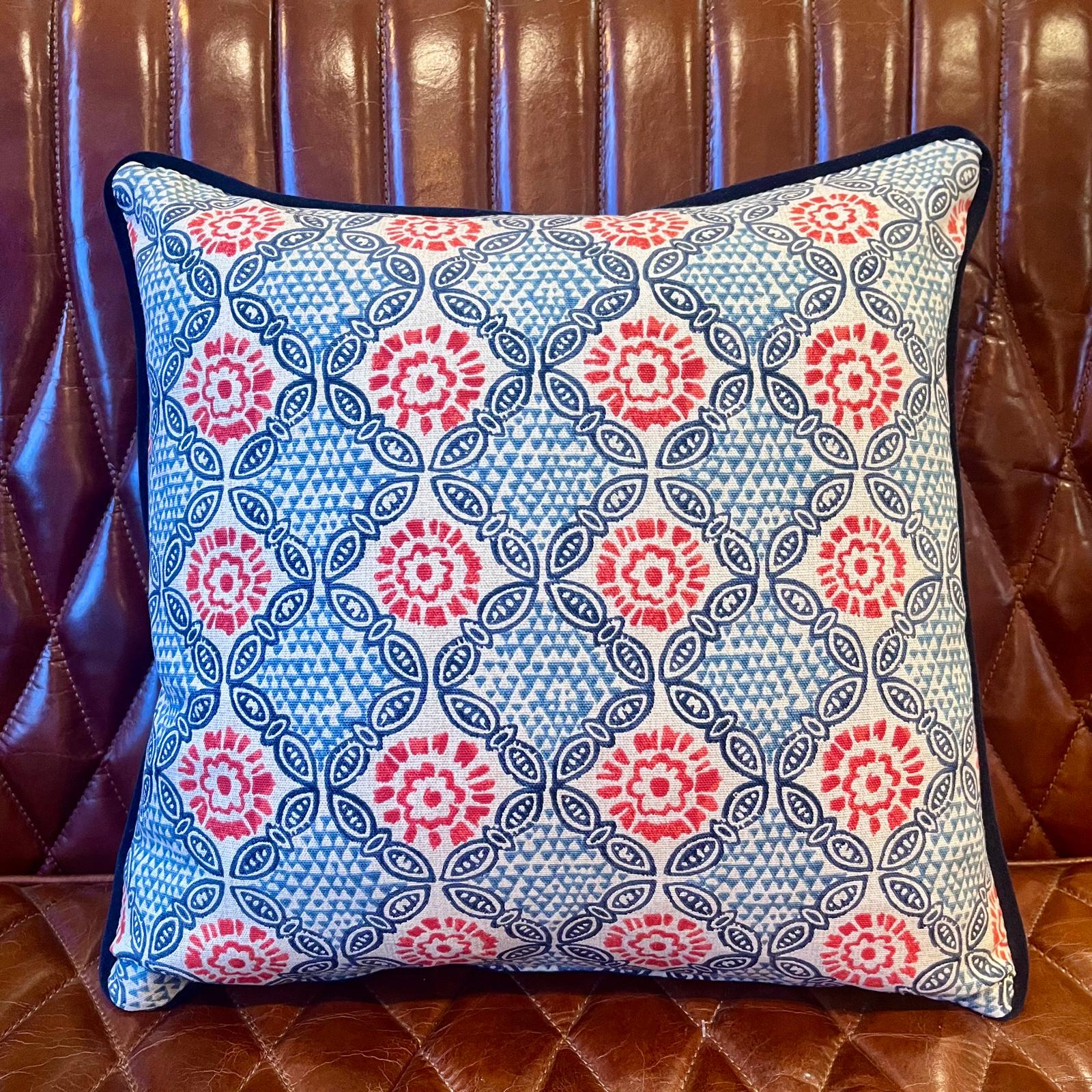Red & Blue Geometric Print Scatter Cushion - SCATTER CUSHION - GEOMETRIC - Uneeka