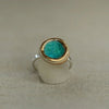 Round Glazed Glass Pendant Sterling Silver Adjustable Ring - 50SG - Lagoon Emerald - Uneeka