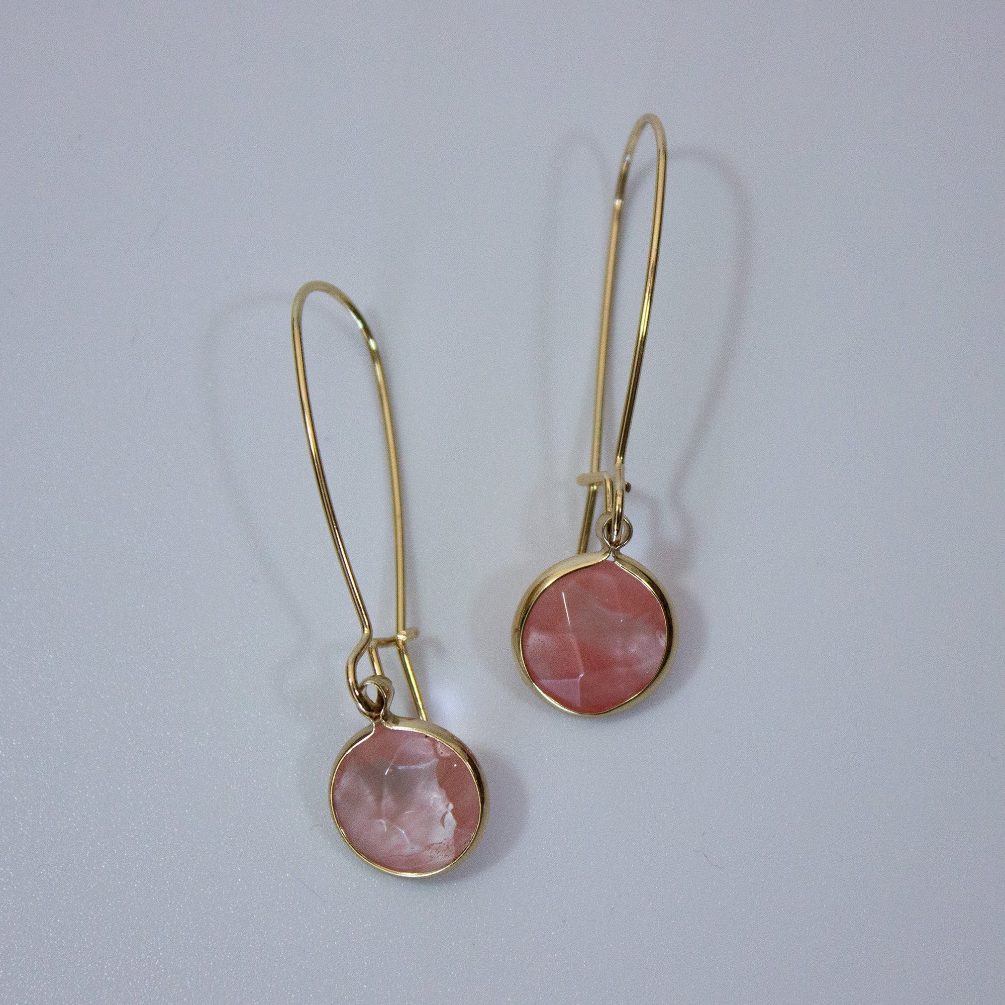 Round Semi Stone with Hoop Earrings in Gold - CE - 16413 G CQ - Uneeka