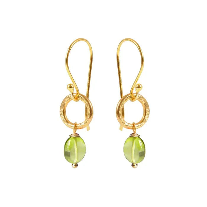 Semi - Precious Stone Gold Plated Gita Earrings - GITA EARRINGS GREEN PERIDOT - Uneeka