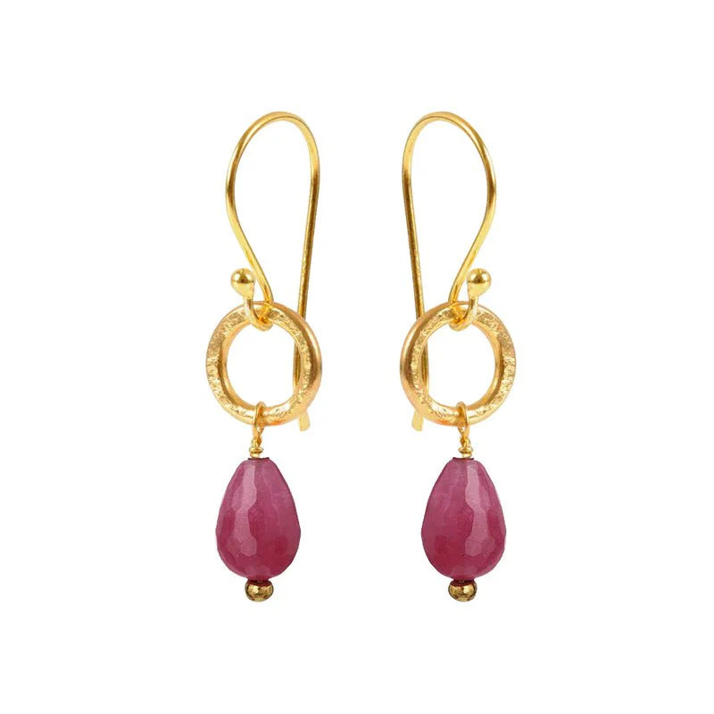 Semi - Precious Stone Gold Plated Gita Earrings - Gita Earrings Pink Kynite - Uneeka