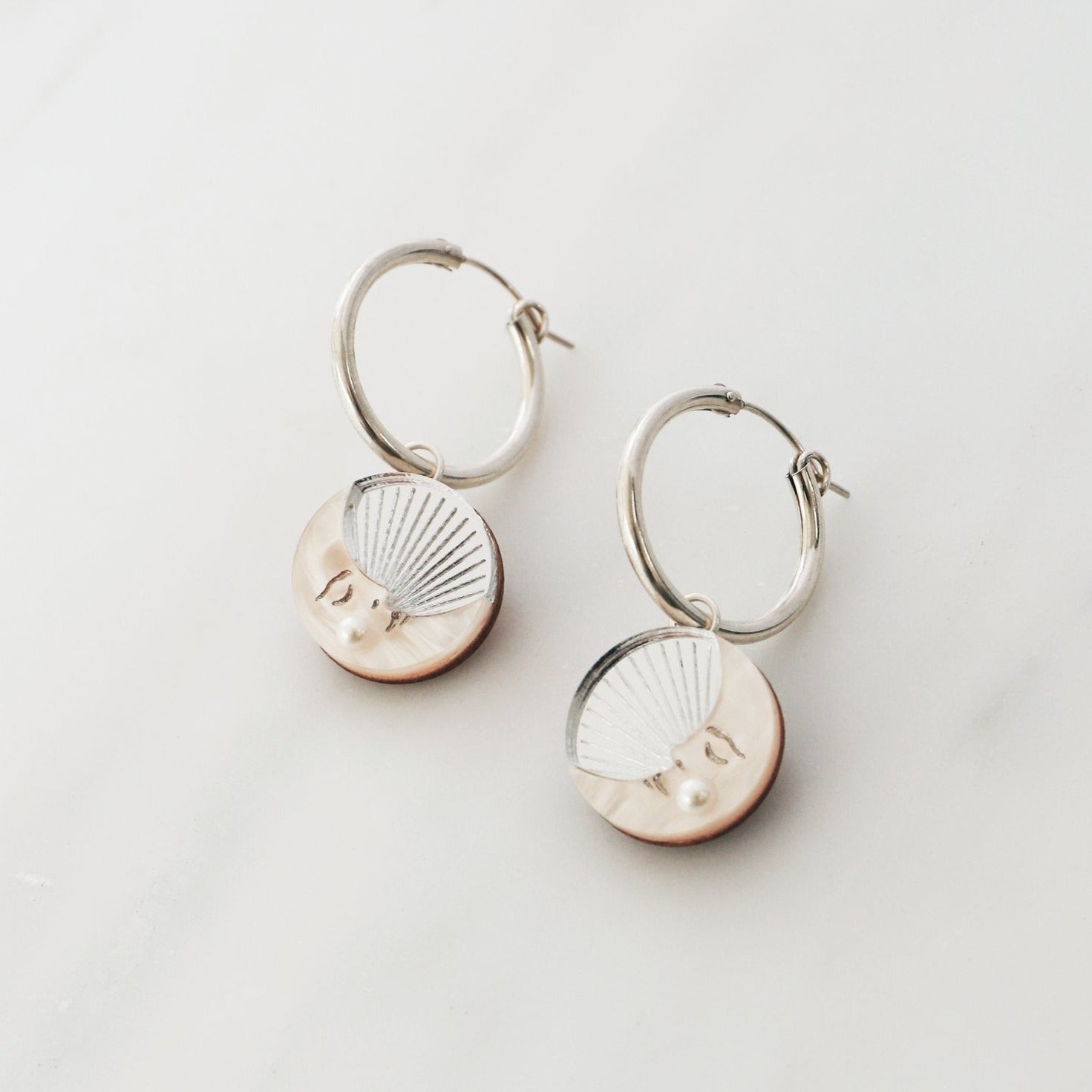 Silver Crescent Moon Hoops - R0102E - Uneeka