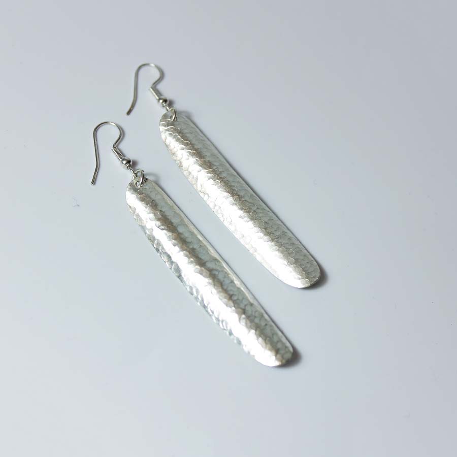 Silver Plated Long Slim Leaf Earrings - JEMS4 - Uneeka