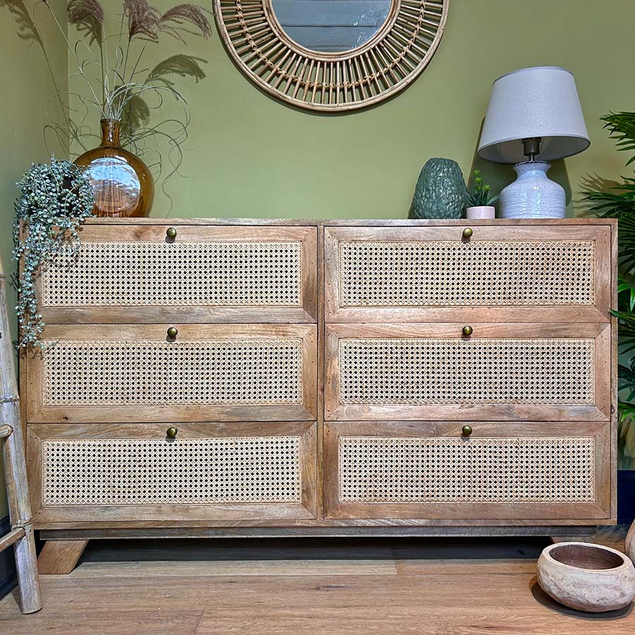 Six Drawer Rattan Front Chest Of Drawers - 9759 - Uneeka