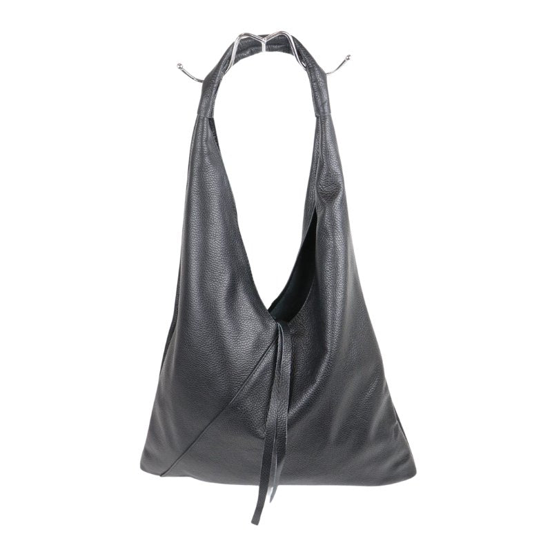Slouchy Style Leather Shoulder Bag - M589Grain - BL - Uneeka
