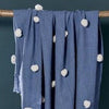 Slub Weave Cotton Throw Pom Poms - TH152BL - Uneeka