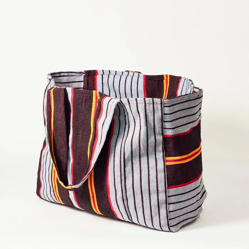 Striped Recycled Textile Open Tote Bag - 075403 - BLUE - Uneeka