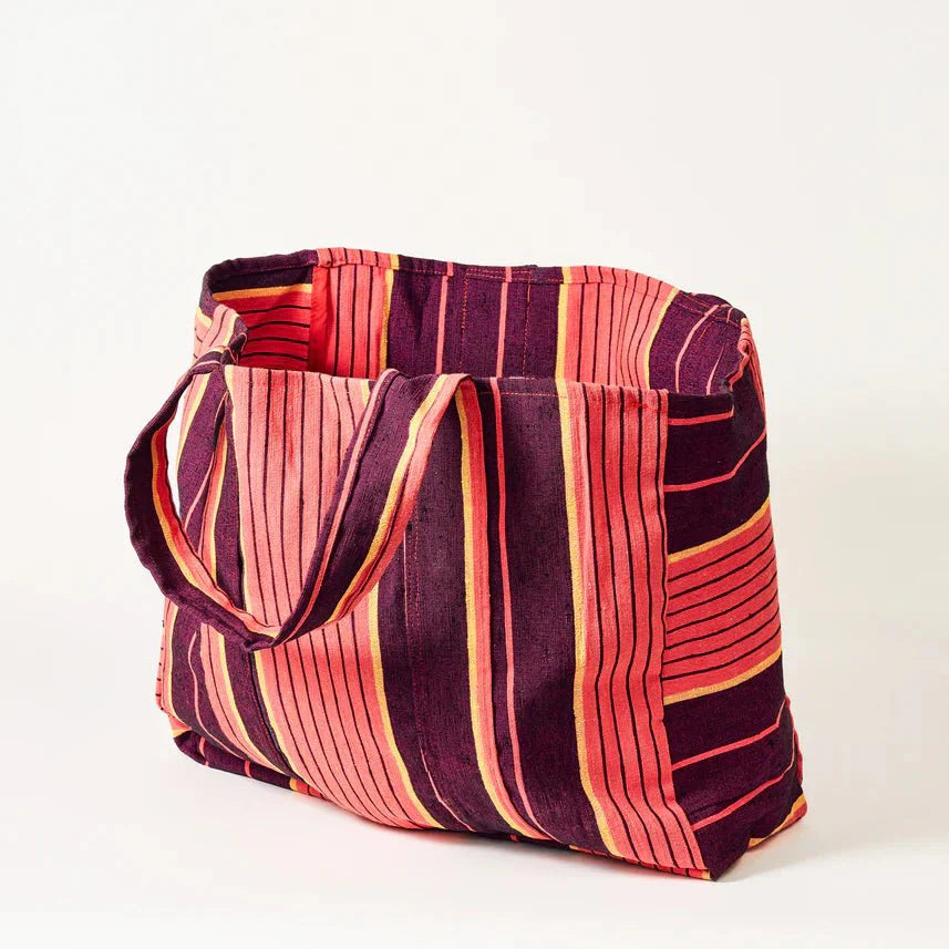Striped Recycled Textile Open Tote Bag - 075403 - PINK - Uneeka