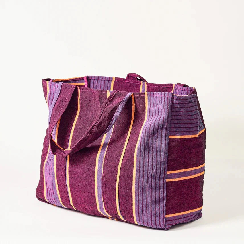 Striped Recycled Textile Open Tote Bag - 075403 - PURPLE - Uneeka