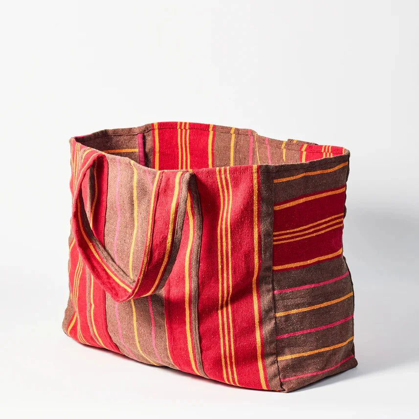 Striped Recycled Textile Open Tote Bag - 075403 - RED - Uneeka