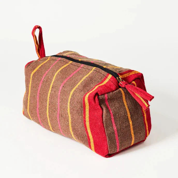 Striped Recycled Textile Zip Pouch Bag - 075401 - RED - Uneeka