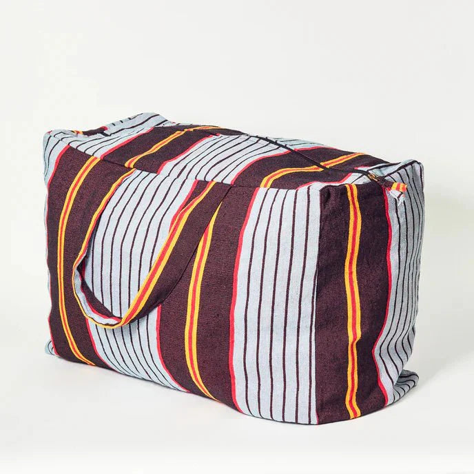 Striped Recycled Textile Zip Tote Bag - 075404 - BLUE - Uneeka