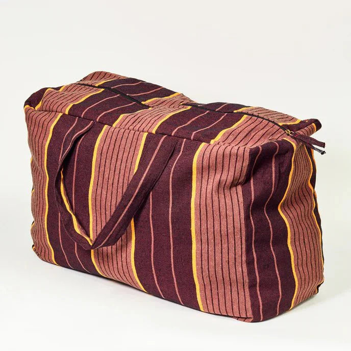 Striped Recycled Textile Zip Tote Bag - 075404 - BROWN - Uneeka