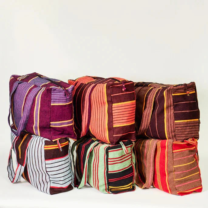 Striped Recycled Textile Zip Tote Bag - 075404 - RED - Uneeka