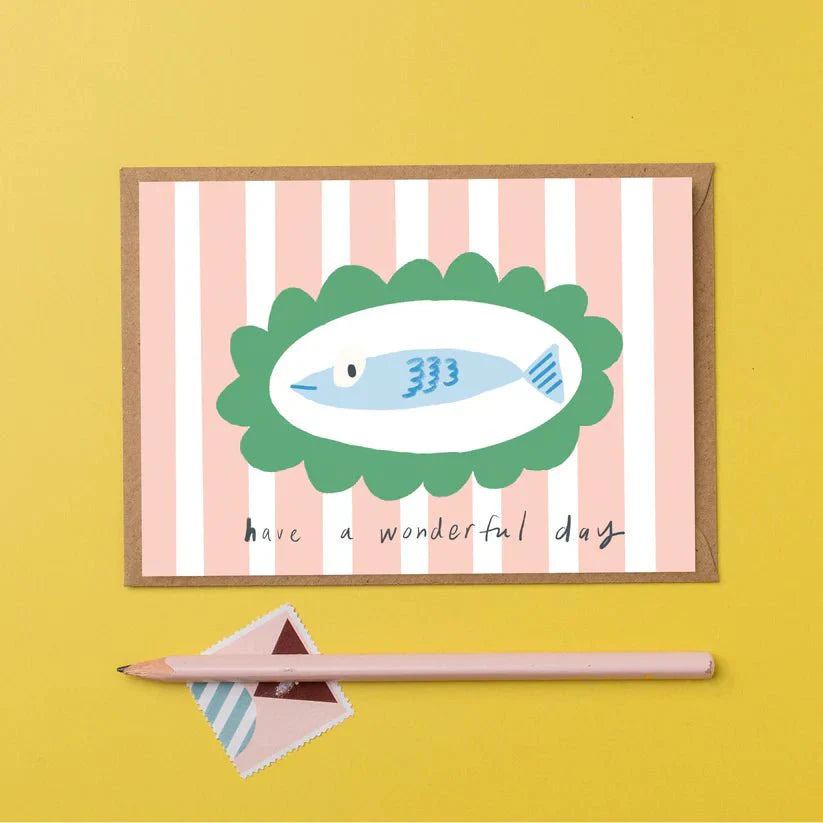 Striped Wonderful Day Fish Greetings Card - B37 Wonderful Fish - Uneeka