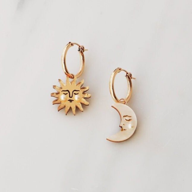 Sun & Moon Gold Hoops - R1101E/19 - Uneeka