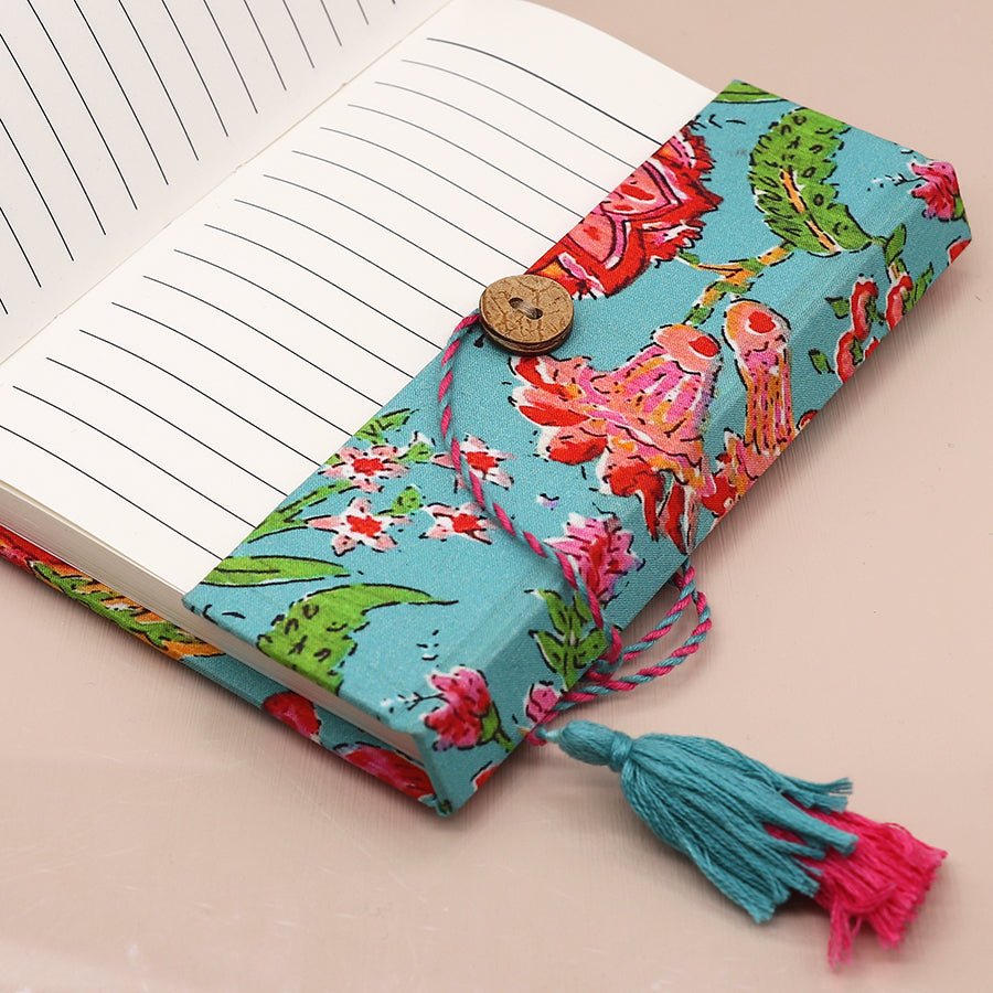 Turquoise Block Print Cotton Bound Notebook - 85011 - SMALL - Uneeka
