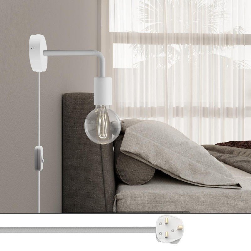 White Curved Wall Lamp With Plug - APM4FC2LVBOEXVBOINBRC01 - Uneeka