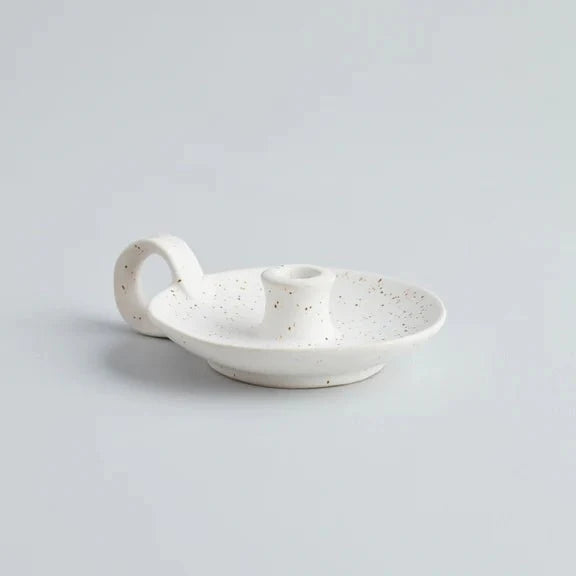 White Speckle Mini Candle Holder with Handle - F01350 - Uneeka