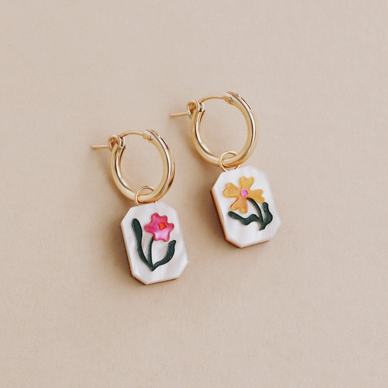 Wildflower Charm Gold Hoops - G2409012H - Uneeka